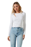 ASTR The Label Knit Palomar Asymmetrical Cutout Shoulder Sweater Top White S