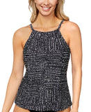 Island Escape Womens Cali Printed Underwire Tankini Swim Top Black / White 12