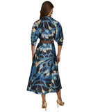 Donna Karan Floral Printed Button Down Midi Shirt Dress Horizon Blue / Multi 6