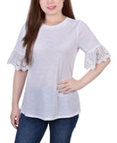 Ny Collection Womens Petite Short Bell Sleeve Slubbed Top Slubb White PM