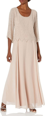 J Kara Womens Geometrical Beading 3/4 Sleeve Mock Flare Dress Blush Multi Pink 6