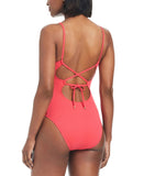 Bar III Womens V-Wire Plunge-Neck One Piece Swimsuit Bright Rose Pink S