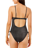 Salt + Cove Juniors Lurex Open-Back Scoop-Neck One-Piece Swimsuit Black XS