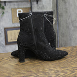 A New Day Womens Gloria Low Shaft Heeled Rhinestones Boots 94639669 Black 6.5M