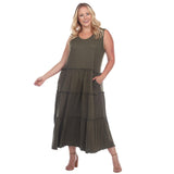 White Mark Womens Plus Tiered Calf Midi Dress PS315 Olive Green 2X