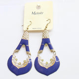 Melody Womens Fashion Enamel Filigree Teardrop Earrings Gold / Dark Blue 3.5"