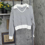 Universal Thread Long Sleeve Collared Neck Pullover Sweater Black Striped M