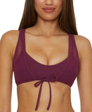 Becca Womens Muse Mesh-Overlay Bikini Swim Top 733257 Aubergine Purple L
