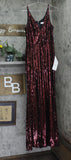 Dress The Population Sequin Bodycon High Side Slit V Neck Maxi Dress Port Red L