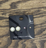 New York & Company Rhinestone Stud Earrings Pearl White / Silver Gray