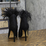 Michael Michael Kors Womens Whitby Feather Trim Pointed Toe Booties Black 5.5M