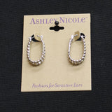 Ashley Nicole Womens Fashion Textured Double Row Oval Earrings Silver Gray 1"