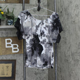 Express Womens Mixed Media Knit Off the Shoulder Blouse Shirt Top Black Gray S
