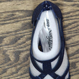 Easy Street Women's Flattery Heeled Glitter Heeled Sandal Navy Glitter Blue 6.5W