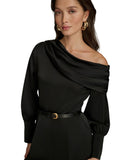 Donna Karan Womens Belted One-Shoulder Wide Leg Jumpsuit KA4E16L0 Black 14