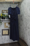 Xscape Plus Size Long Illusion Sleeve Off The Shoulder Dress Gown Navy Blue 14W