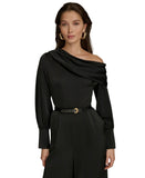 Donna Karan Womens Belted One-Shoulder Wide Leg Jumpsuit KA4E16L0 Black 14