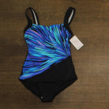 Mimi Flamingo Squareneck Illusion Tank One Piece Swimsuit Blue Multi 10