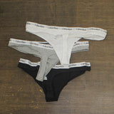 Calvin Klein Womens Carousel 3-Pack Thong QD3587 Black / White / Grey Heather XL