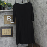 24Seven Comfort Apparel Womens Shiny Knit Ruched 3/4 Sleeve Dress Black 1X