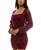Emerald Sundae Juniors Glitter Lace Bodycon Open Back Mini Dress Dark Red 2XS