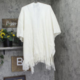 Style & Co. Womens Ribbed Toggle Topper with Fringe Fuzzy Knit Ivory Off White