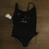 Salt + Cove Trendy Ribbed Cutout One-Piece Swimsuit CWP22184 Rich Black 0X