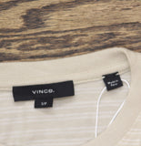 Vince Short Sleeve Stripe Loose Knit Crew T-Shirt Coyote Brown / Off White S