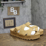 Bearpaw Criss-Cross Strappy Faux Leather Slip-On Sandals Iced Coffee Brown 11M