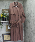 A New Day Faux Suede Notched Collar Button Front Waist Tie Trench Coat Brown 1X