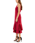 Taylor Women's Ruffled One-Shoulder Midi Dress 2954M Burgundy Red 12