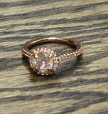 Cubic Zirconia CZ Round Halo Textured Band Ring Rose Gold 7