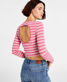 Tommy Jeans Back-Cutout Striped Ribbed Top T2GHNECG Rosebud Combo Pink XL