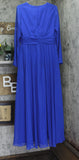 Ieena by Mac Duggal Twist Sheer Long Sleeve Maxi Dress Gown Sapphire Blue 10