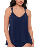 Swim Solutions Womens Midnight Princess High-Low Tankini Top Swim Navy Blue 10
