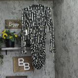 Nicole Williams English x Bar III Printed Drawstring Dress Black / White Print L