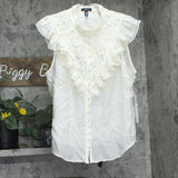 Aqua Womens Button Front Lace Flutter Sleeve Top IBO26550 Ivory Off White XXL