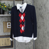 Tommy Hilfiger Womens Collared Argyle Twofer Sweater J2XS0478 Sky Captain Blue S