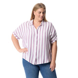 Gloria Vanderbilt Daisy Short Sleeve High-Low Button-Down Shirt Vintage White 3X