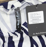 White Mark Zebra Leopard Print Cold Shoulder Tunic Top Navy Blue / White S