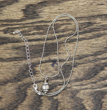 Crystal Pendant Necklace on Bead Chain Silver Gray / Clear 17.5" + 3"