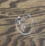 Round Cut Crystal Pendant Necklace Silver Gray / Pink 15.5" + 2.5"