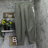 Aqua Womens Folded Button Leg Balloon Pants Trousers IPL80854 Olive Green S