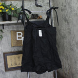 And Now This Trendy Plus Size Sleeveless Midi Cotton Tie-Shoulder Dress Black 0X