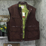 Woolrich X TGT Snap Closure Utility Pocket Fisherman Lined Jacket Vest Brown XL