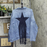 DG2 by Diane Gilman Fringe Star Button Up Jean Trucker Jacket Midtone Blue 3X