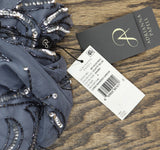 Adrianna Papell Blouson Embroidered Beaded Short Sleeve Dress Gown Dusty Blue 4