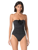 Kate Spade Womens Rosette Solids Bandeau One Piece Swimsuit S7C451 Black L