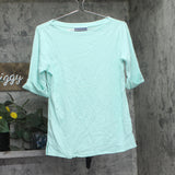 Karen Scott Womens Boat Neck 1/2 Sleeve Knit Shirt Top Aqua Blue Green S