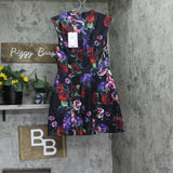 Avec Les Filles Mock Neck Fit Flare Mini Dress Dark Portofino Rose Black Red 6
